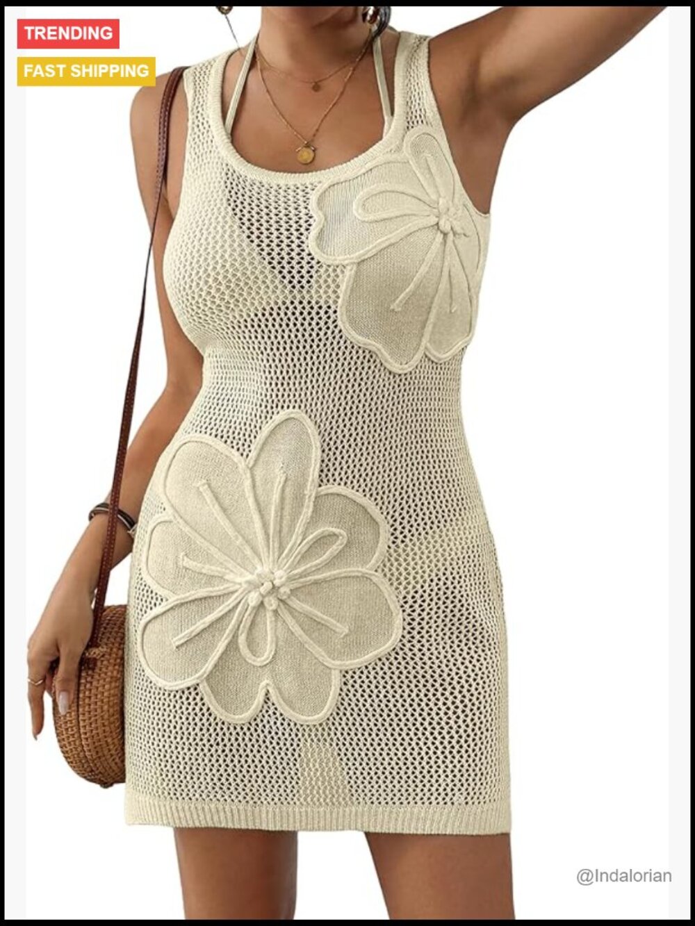 3D Floral Crochet Jacquard Beach Tank Dress Coverup 100% Acrylic